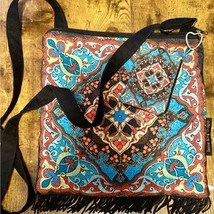 Colorful Patterned Crossbody Bag with Fringe, and Matching Pouch.